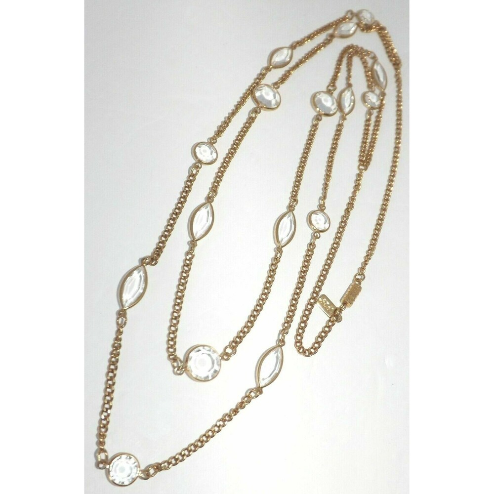 1928 Collection Vintage LONG Multi Strand Necklace Bezel Austrian Crystal Gold
